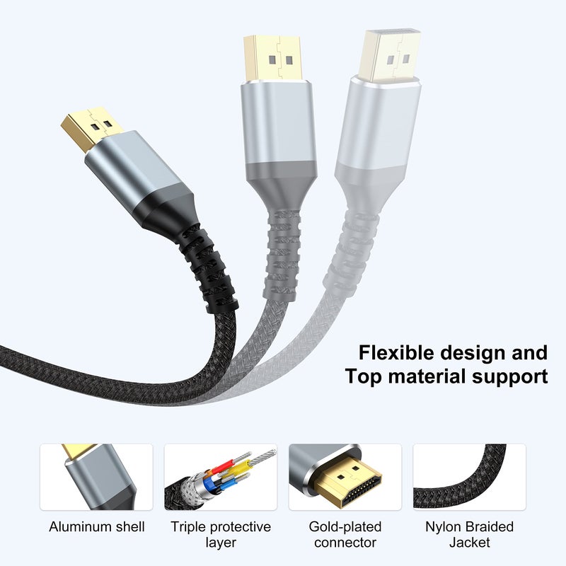 UKYEE 4K DisplayPort to HDMI Cable 6ft 2-Pack, Display Port DP to HDMI Cord 6 feet 3840 X 2160P Male to Male for for Labtop PCs to HDTV, Monitor, Projector with HDMI Port- Gray - Image 4